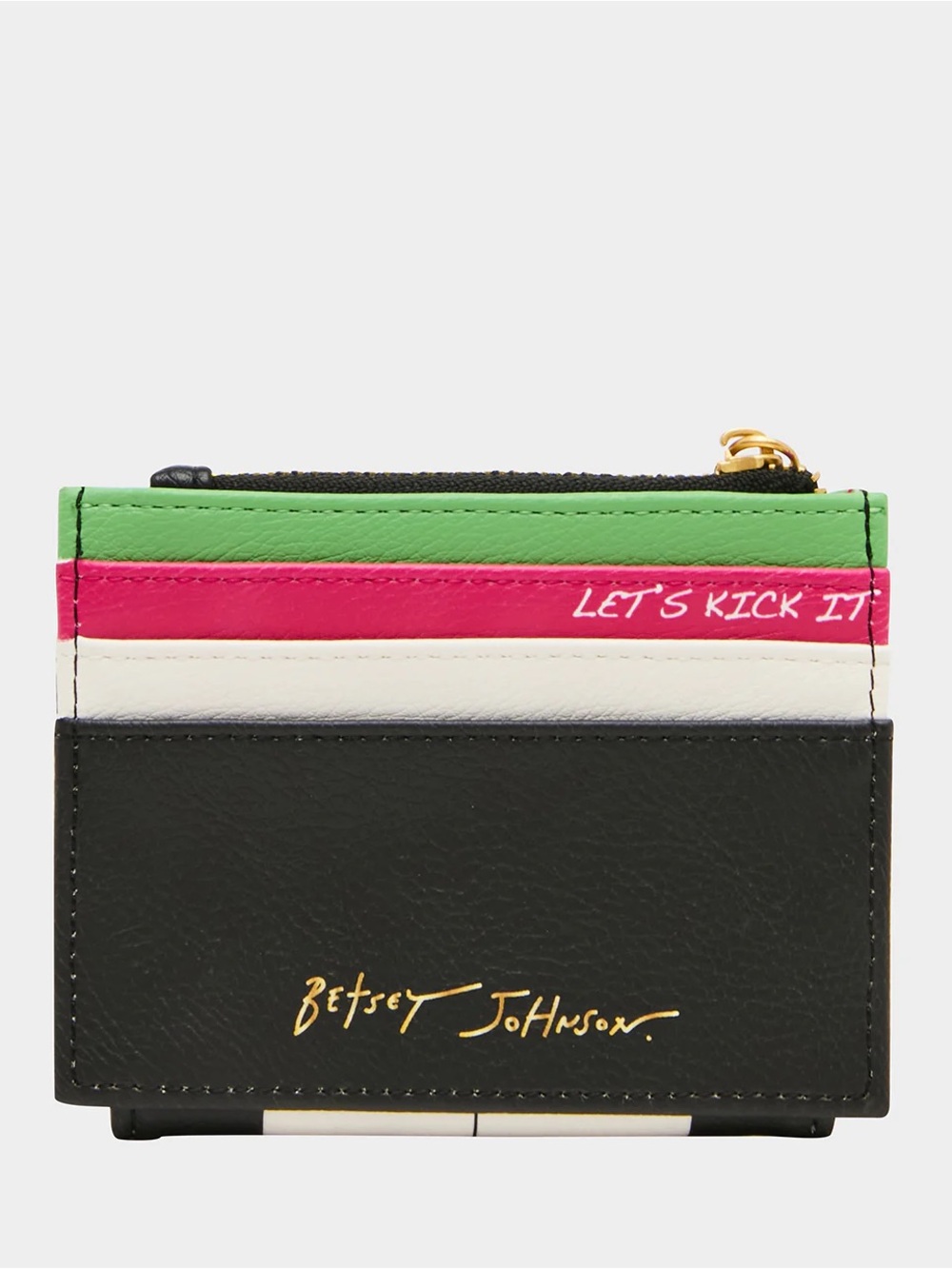 Betsey Johnson Goal Getter Black White Green Soccer Patch Zip Card Wallet - Picture 5 of 8